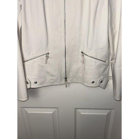 Lafayette 148 New York Cairo Cream Color Full Zip Polyamide Moto Jacket size 12 - Picture 4 of 12